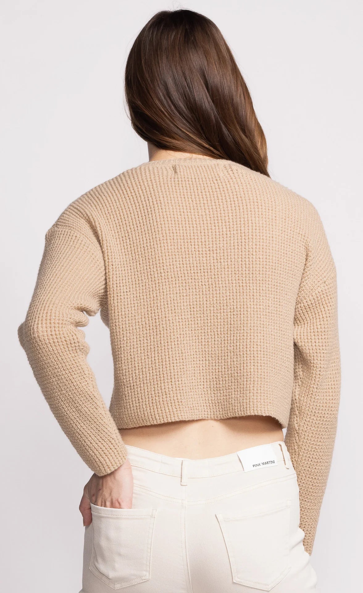 Beige Cropped Knit Sweater