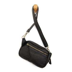 Black Double Zipper Sling Bag