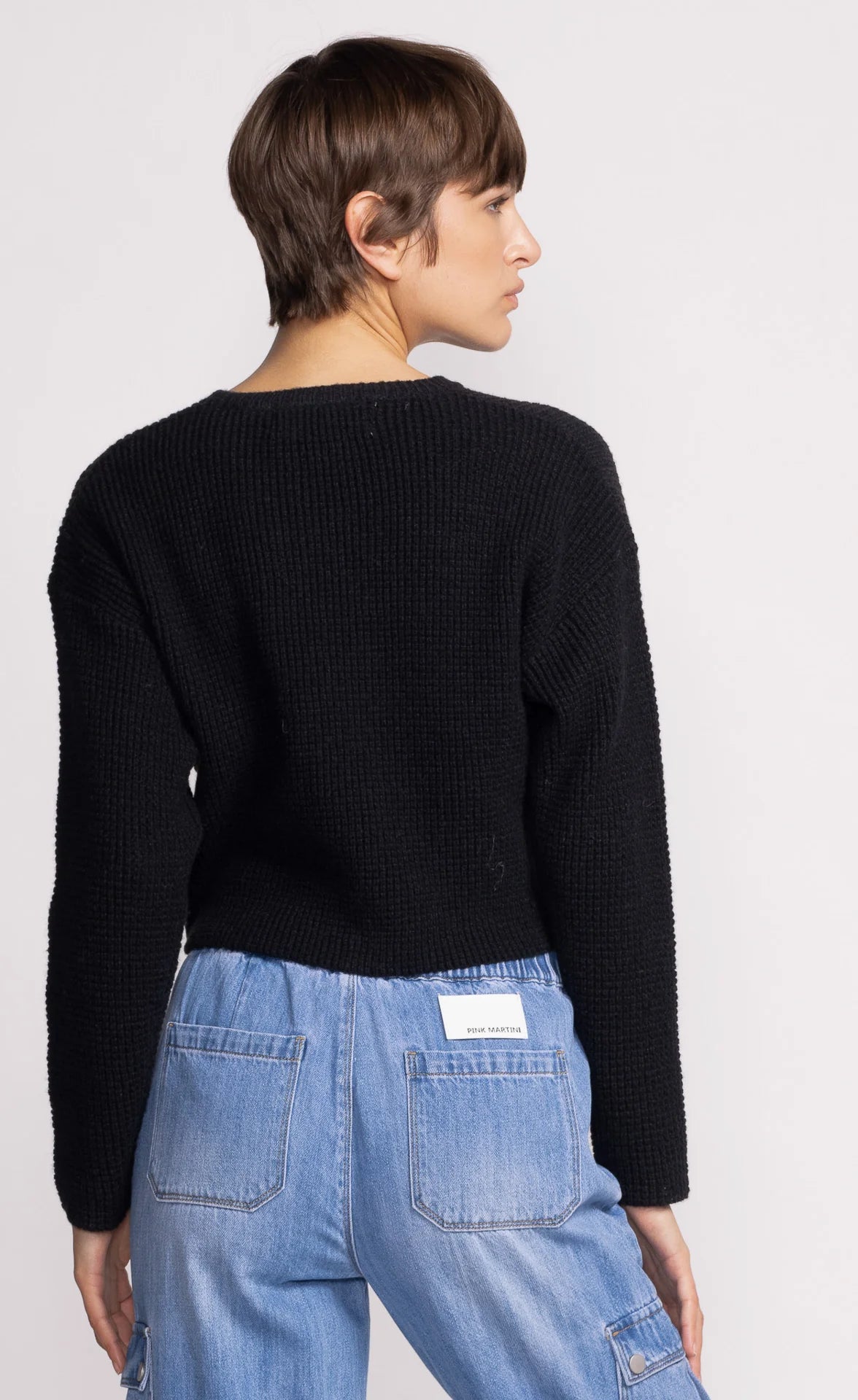 Black Pink Martini Cropped Sweater