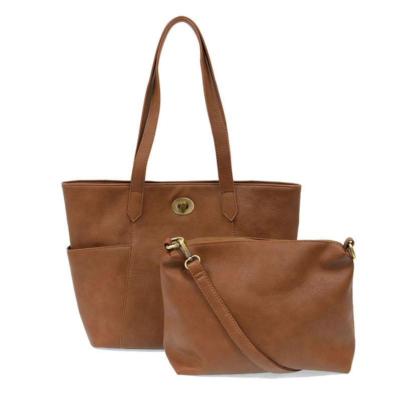 Brown Vegan Lock Tote Bag