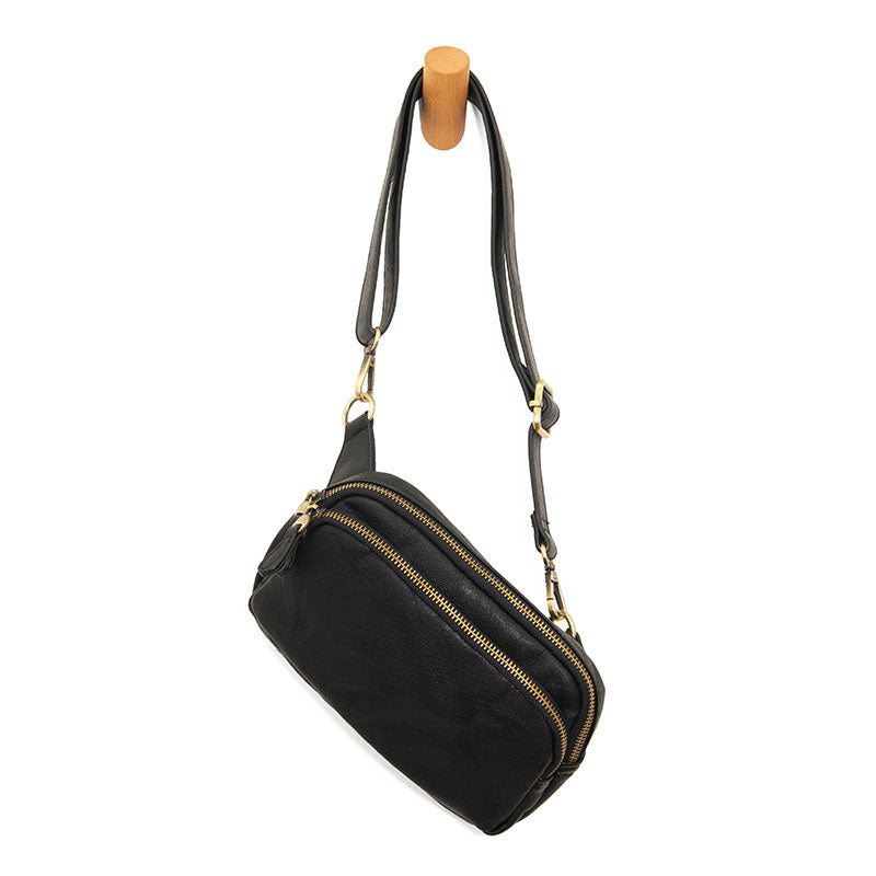 Double Zip Black Sling Crossbody