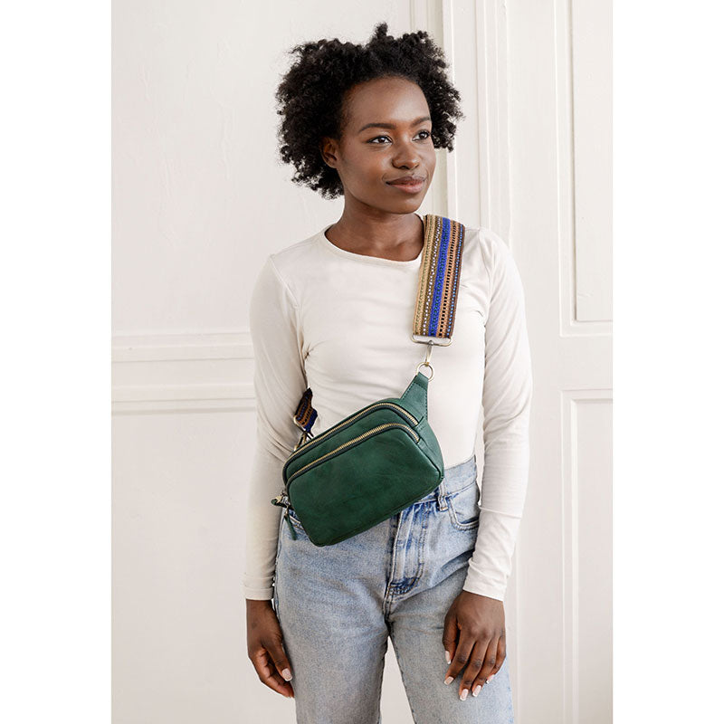 Double Zip Green Sling Bag