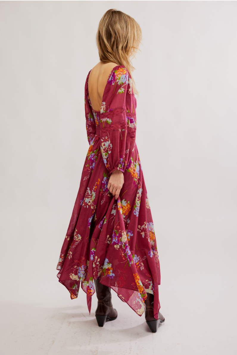 FREE PEOPLE MAROON FLORAL FALL MAXI DRESS