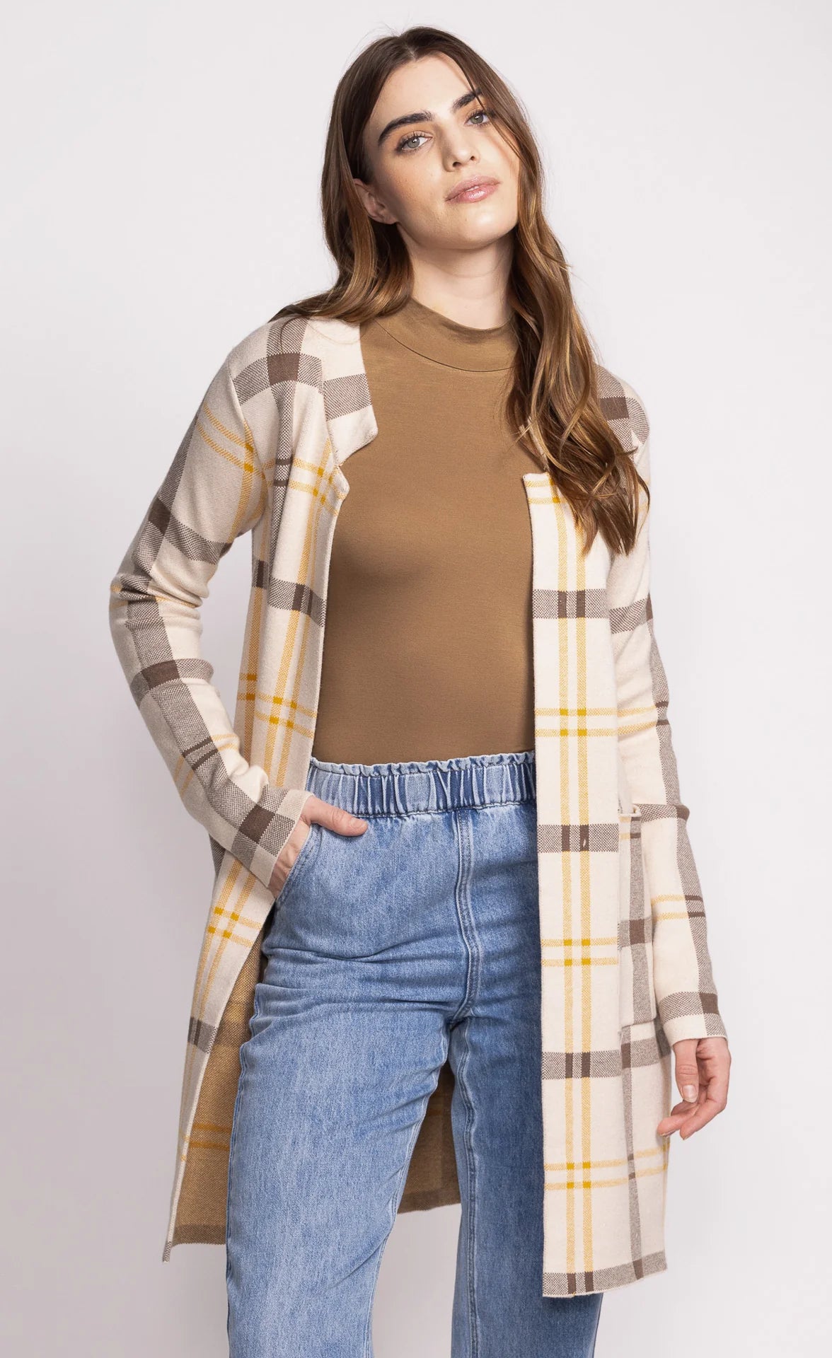 Long Fitted Beige & Brown Flannel