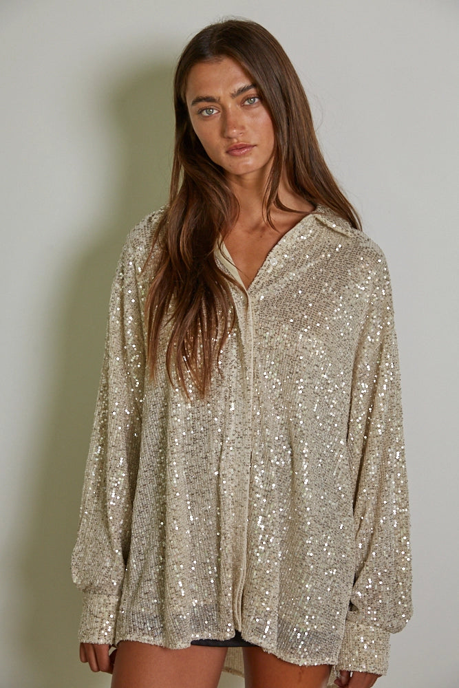 Long Sleeve Sparkly Button Top