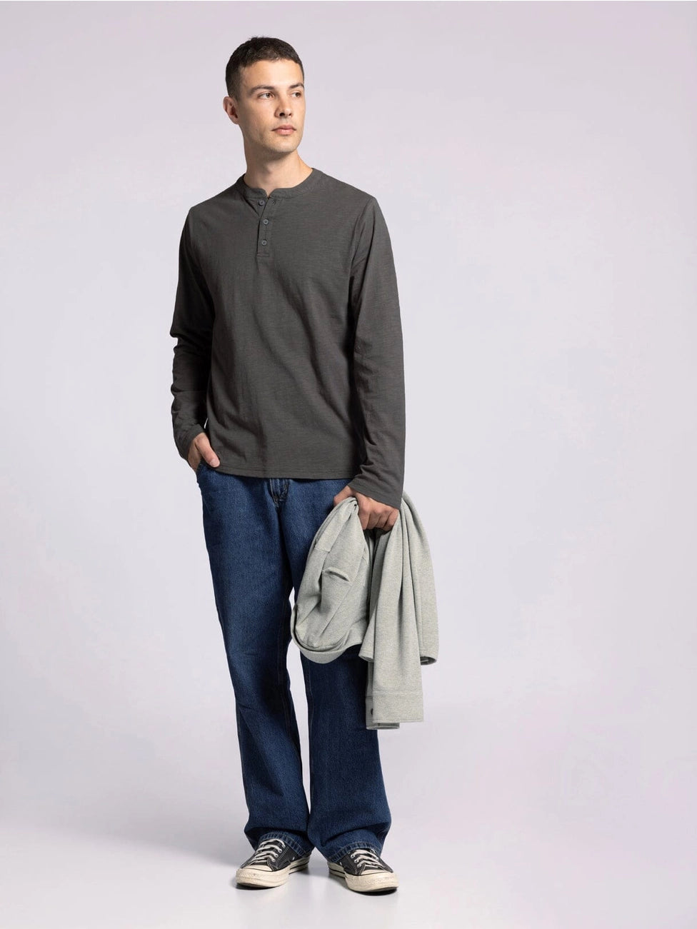 Mens Grey Comfy Henley Tee