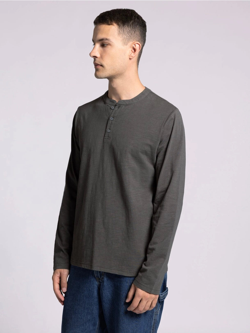 Mens Grey Long Sleeve Henley