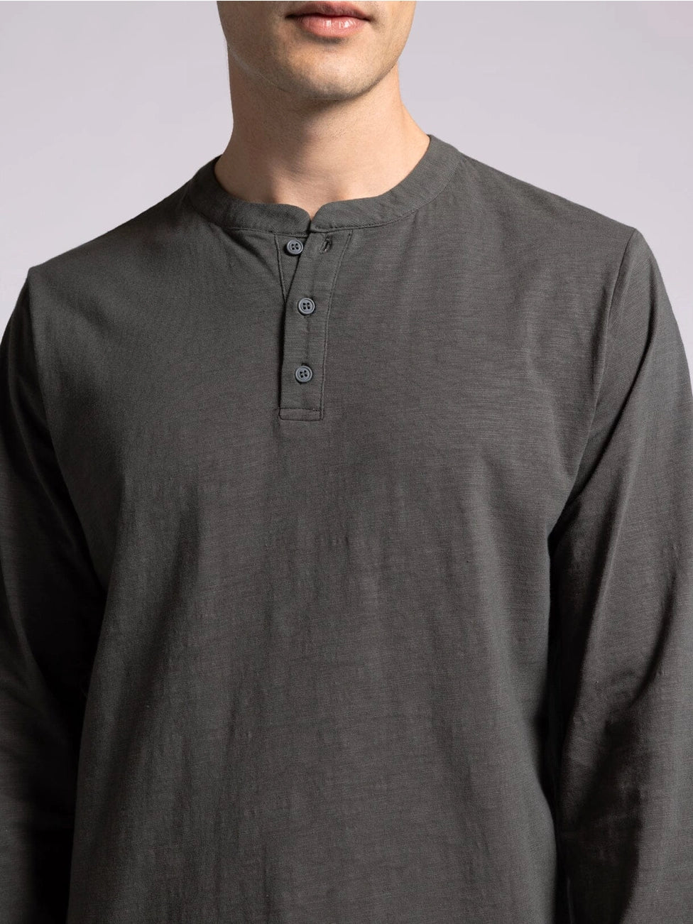 Mens Grey Three Button Henley Top