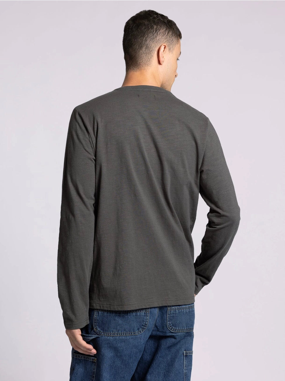 Mens Long Sleeve Grey Henley Top