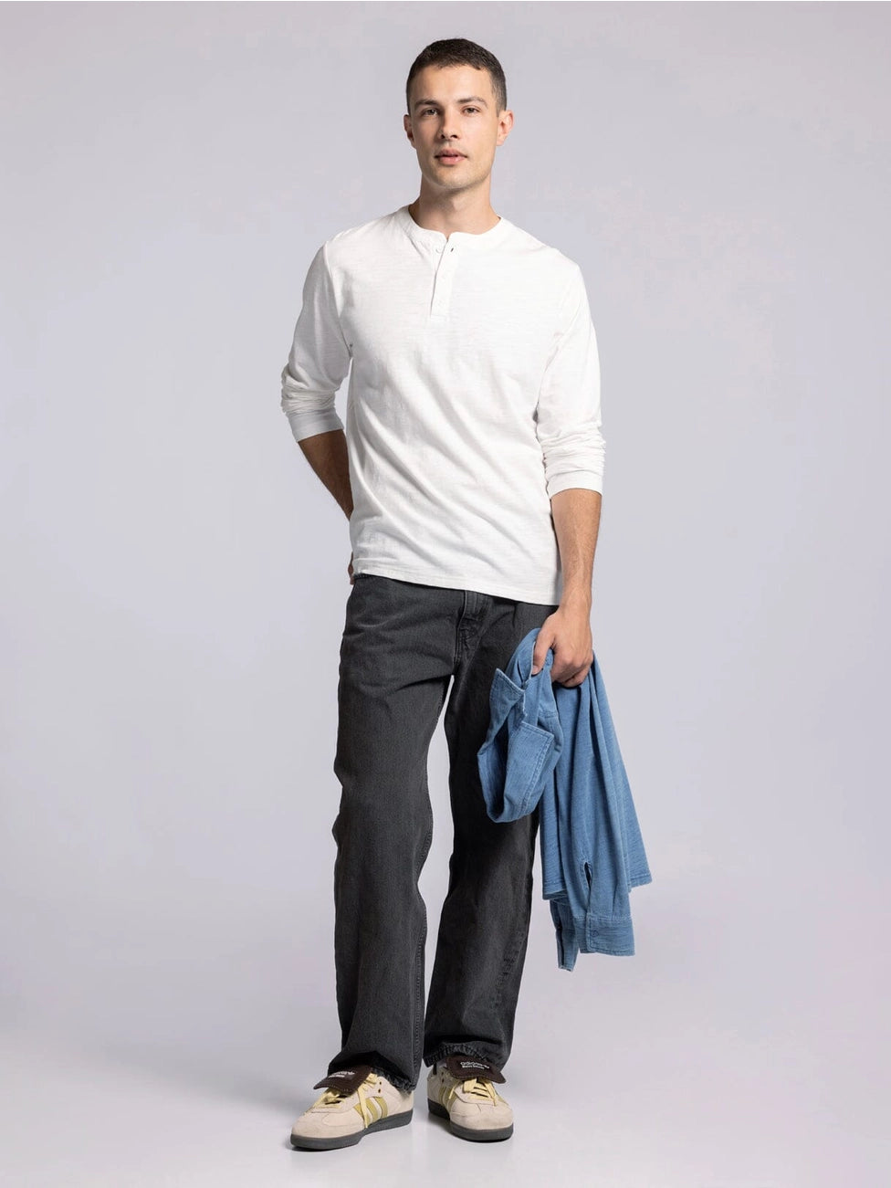 Mens Long Sleeve White Henley