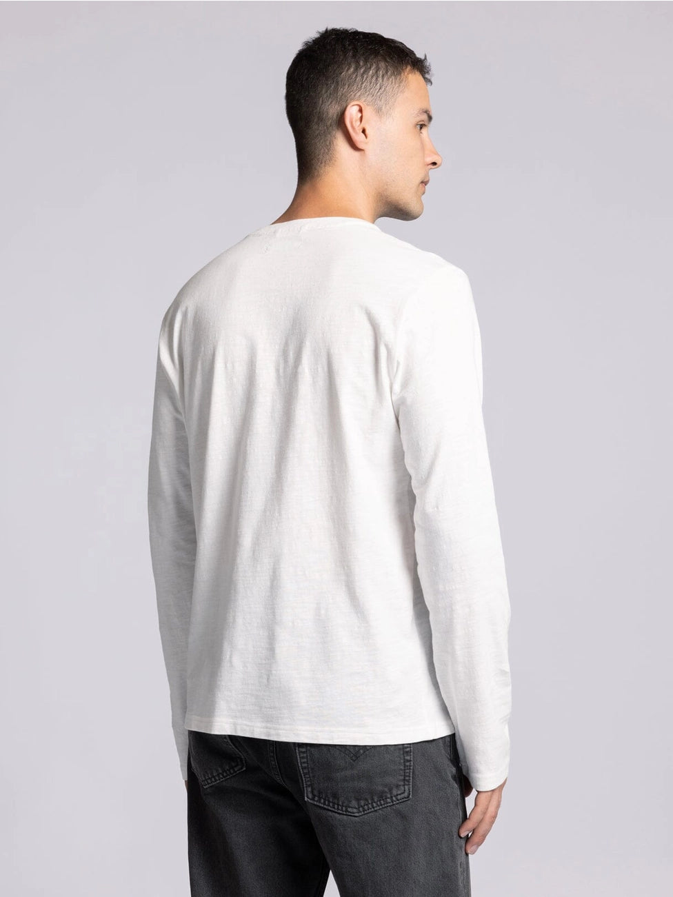 Mens White Long Sleeve Henley