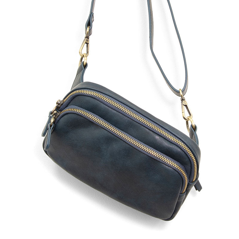 Navy Double Zip Sling Bag
