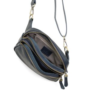 Navy Double Zipper Sling Bag