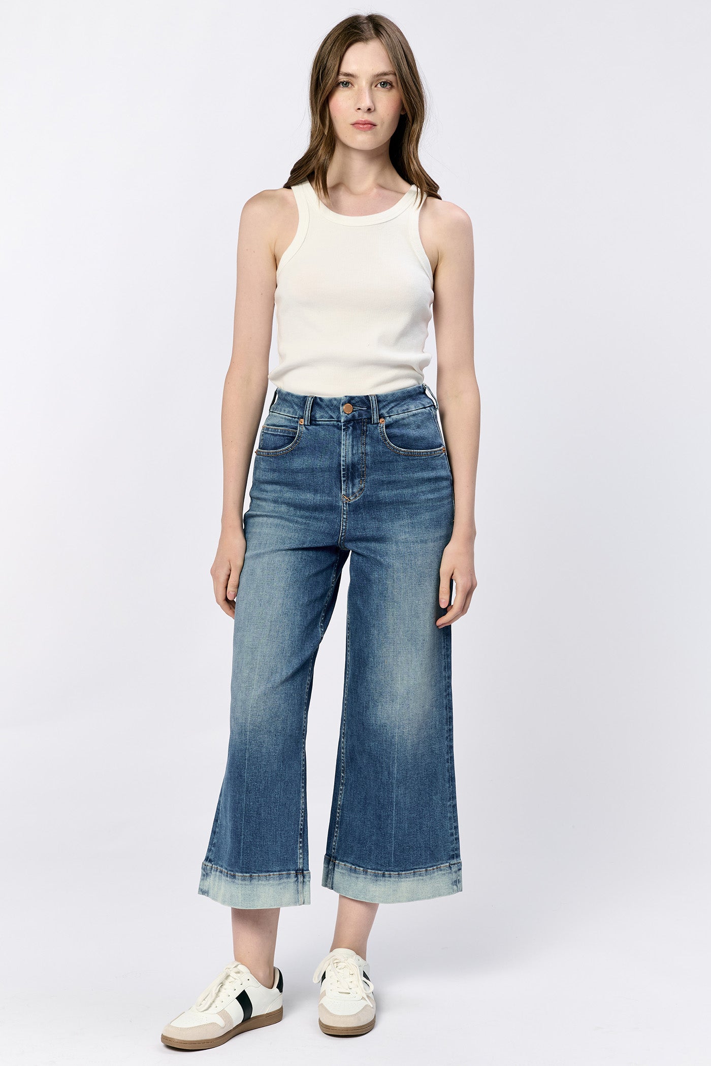audrey cuffed denim jeans cropped