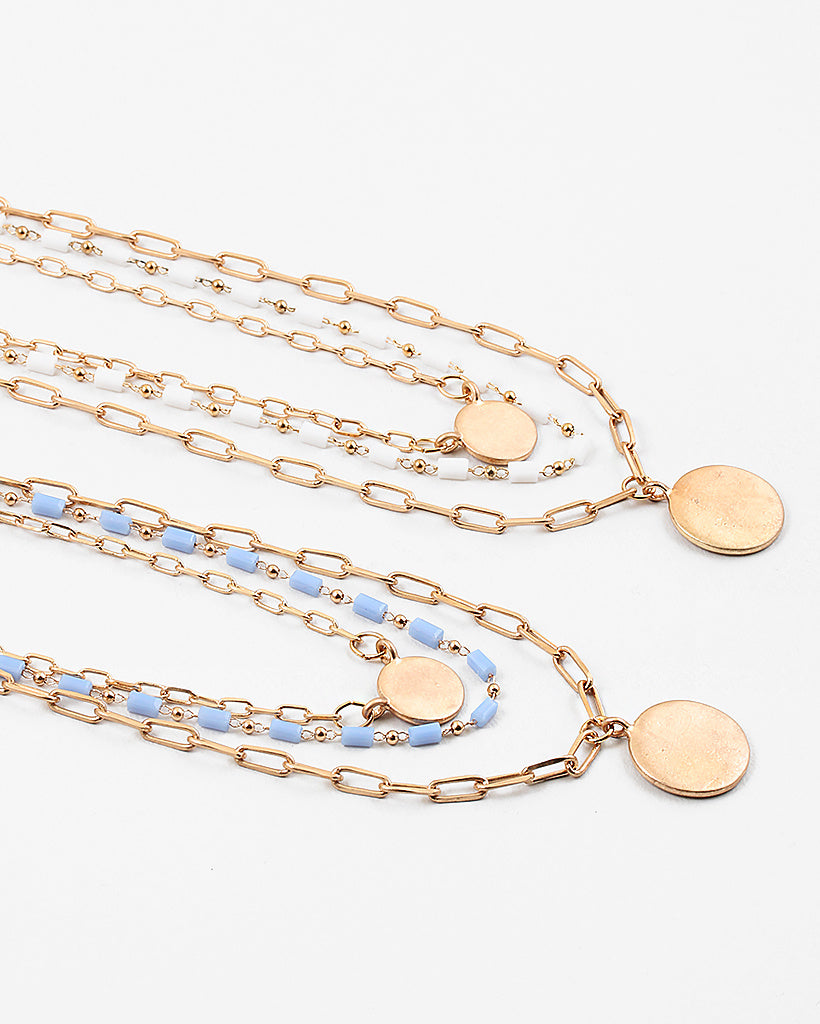 beaded disc three strand necklace