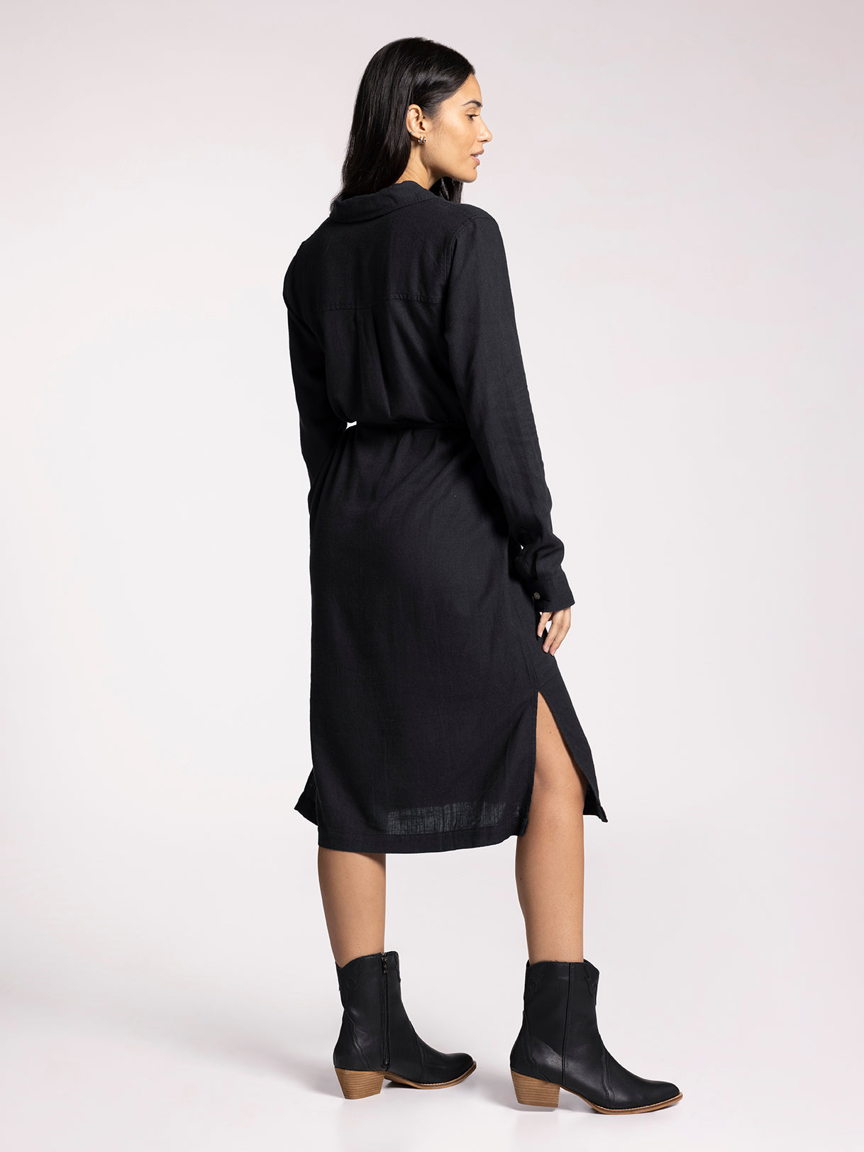 Black Long Sleeve Button Down Shirt Dress