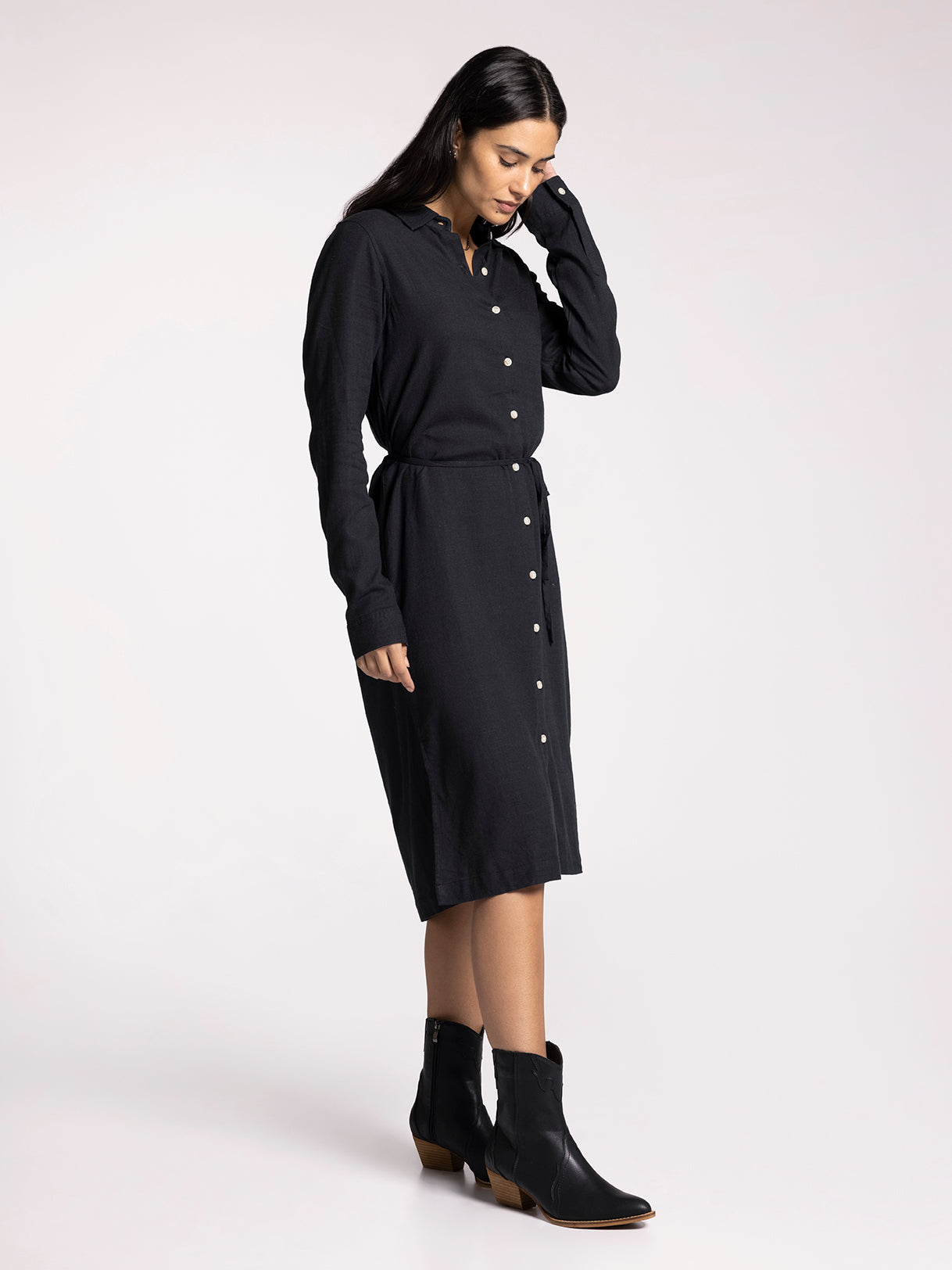 Black Long Sleeve Midi Dress