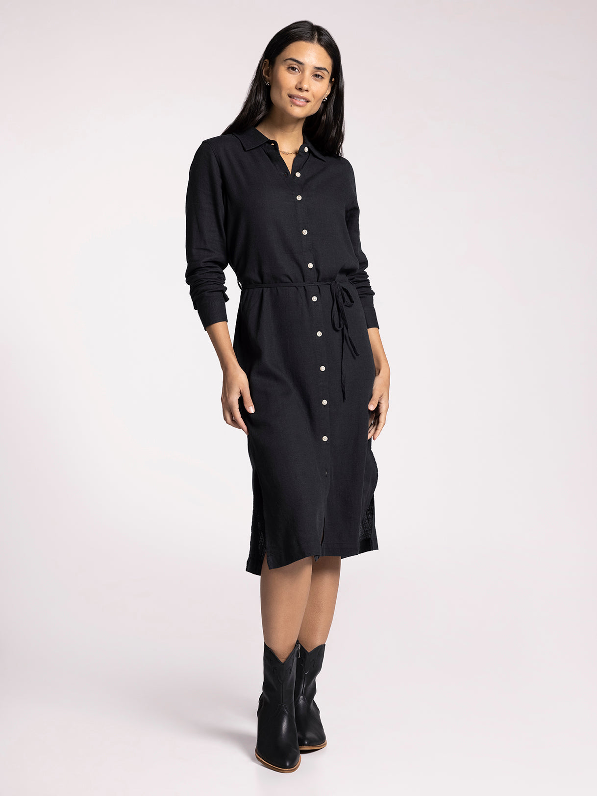 Black Long Sleeve Shirt Dress, image size:1218x1624