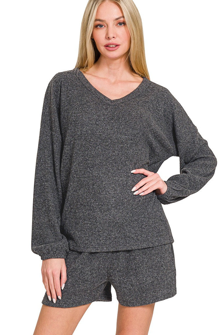 black ribbed long sleeve top