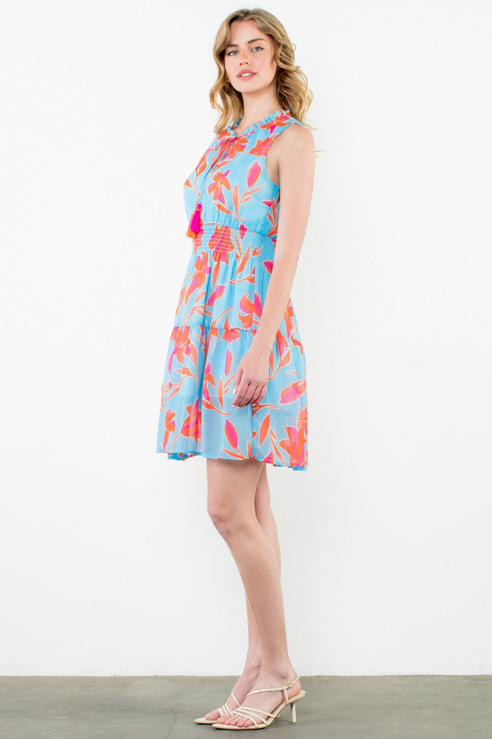 blue orange tassel short dress