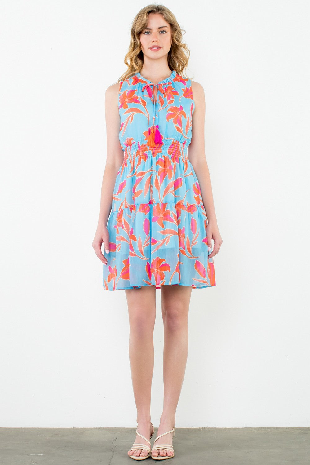 blue print tassel dress