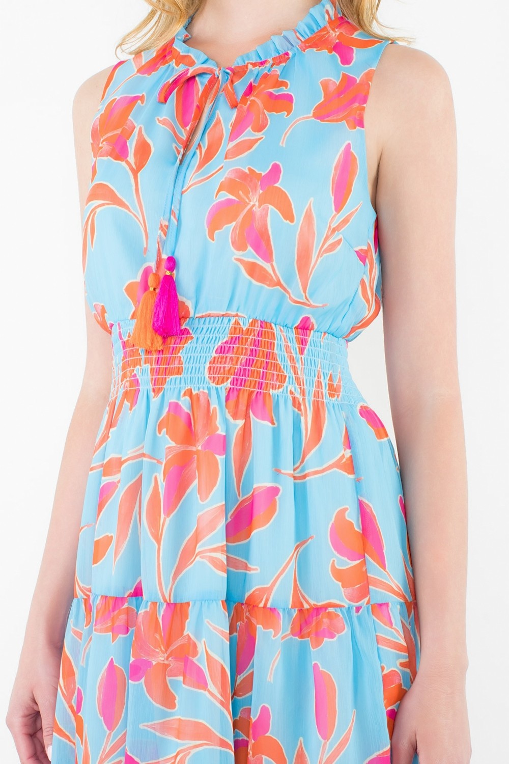 blue tassel short dress