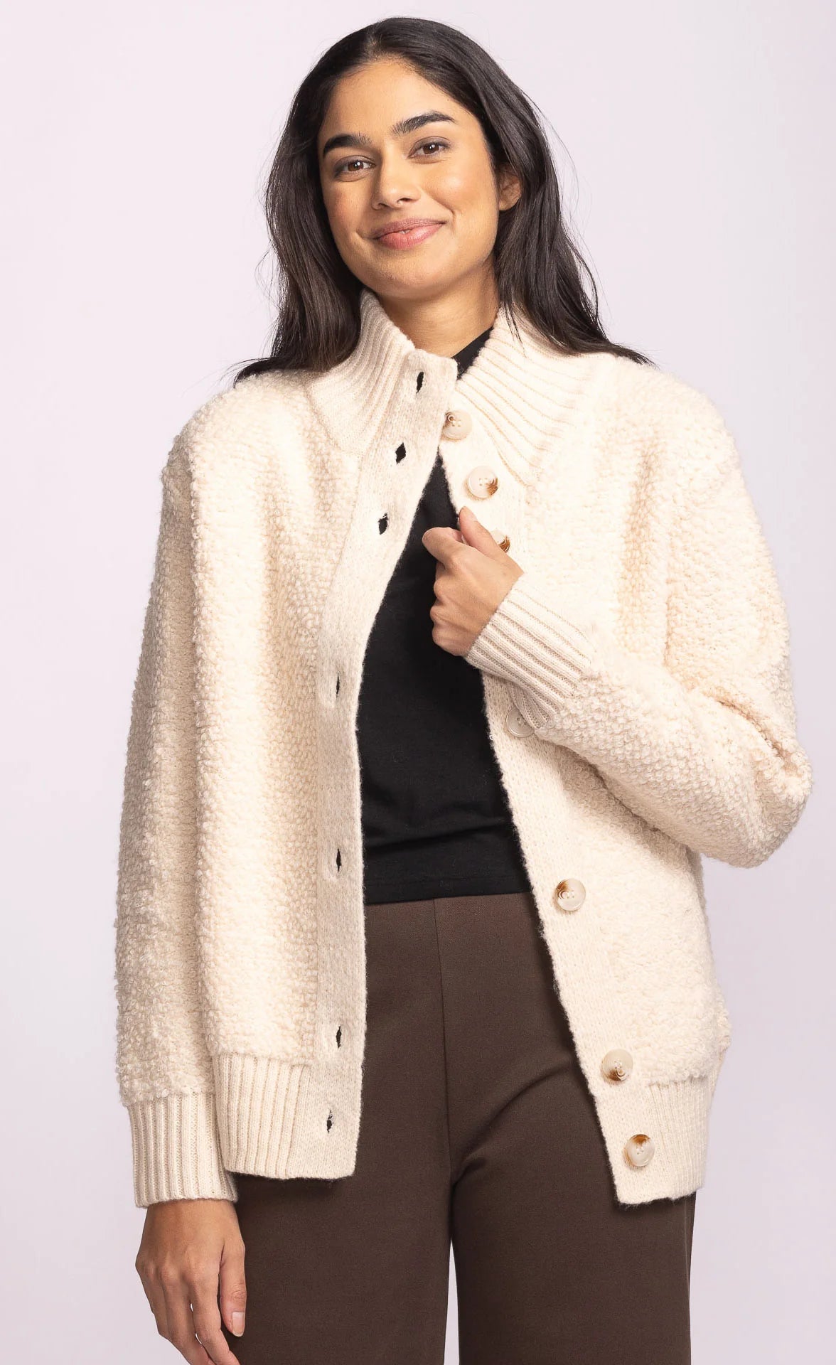 button down fuzzy shacket