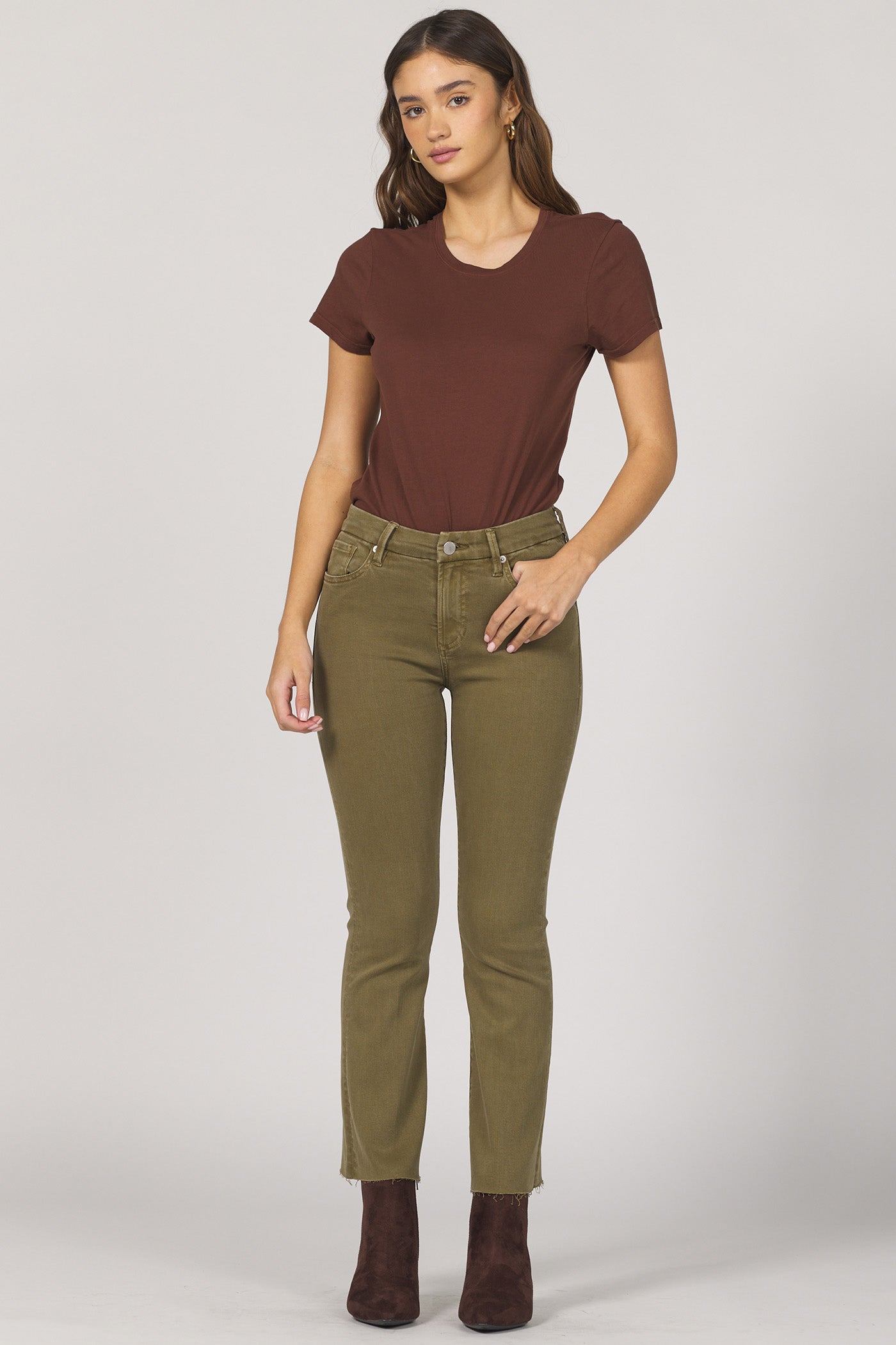 cropped flare olive raw hem Jeanne dear John denim
