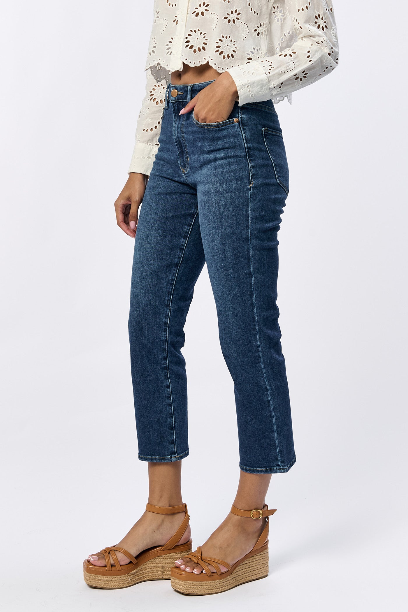 dark wash high rise frankie crop denim