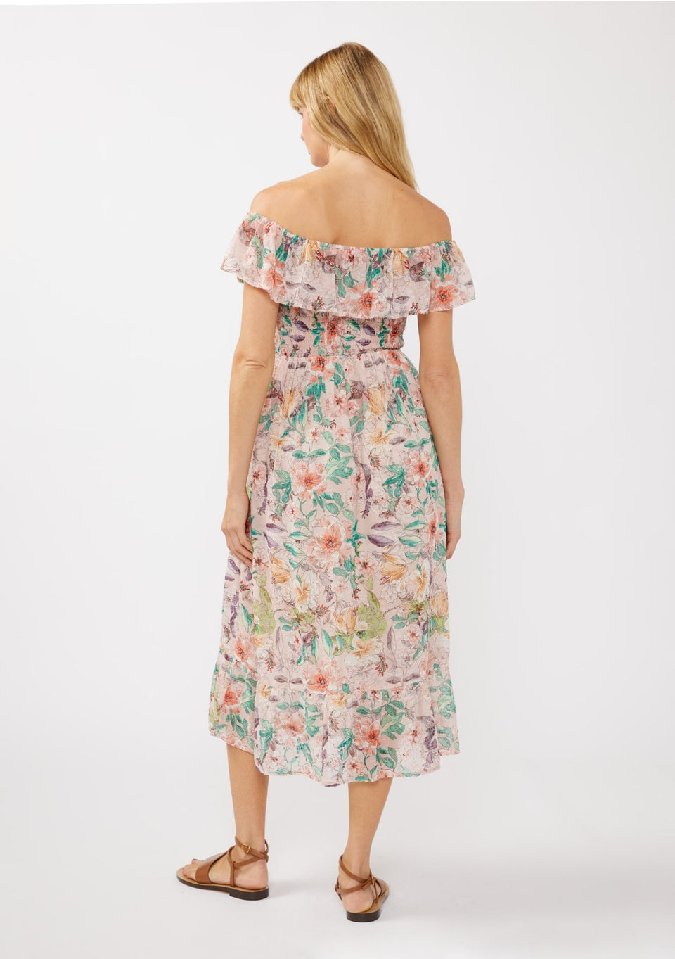 floral off shoulder dress back