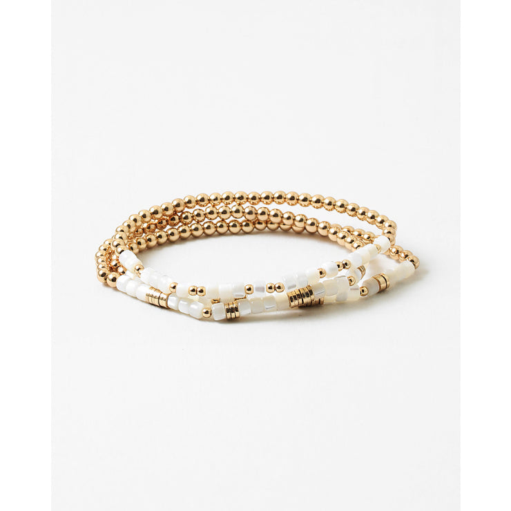 gold bead mother pearl stacked bracelet