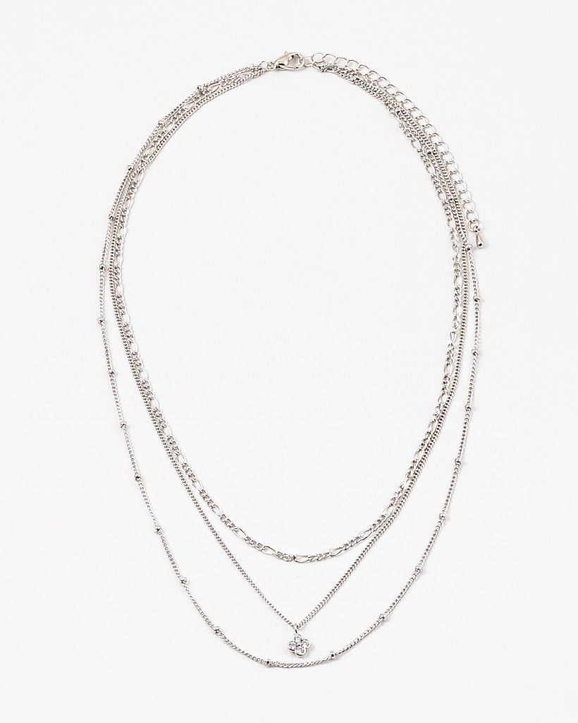 gold clear clover multi strand necklace