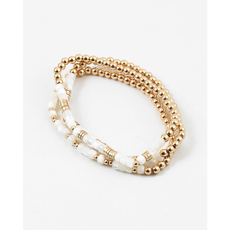 gold mother pearl stack bracelet