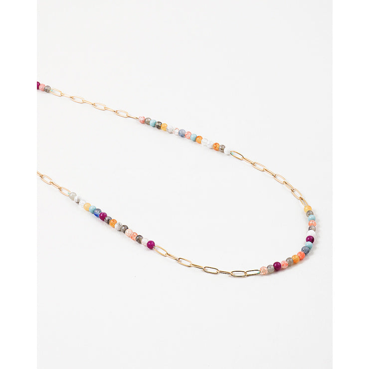 gold paper clip multi color bead necklace