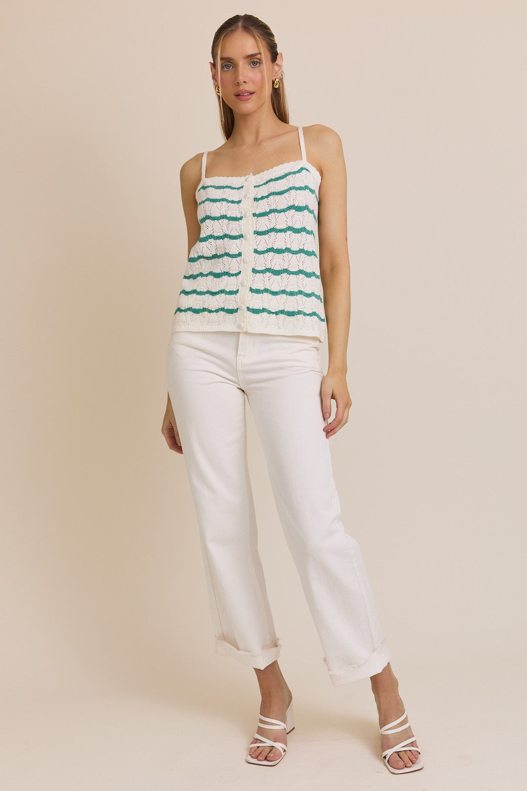 green white cami knit top
