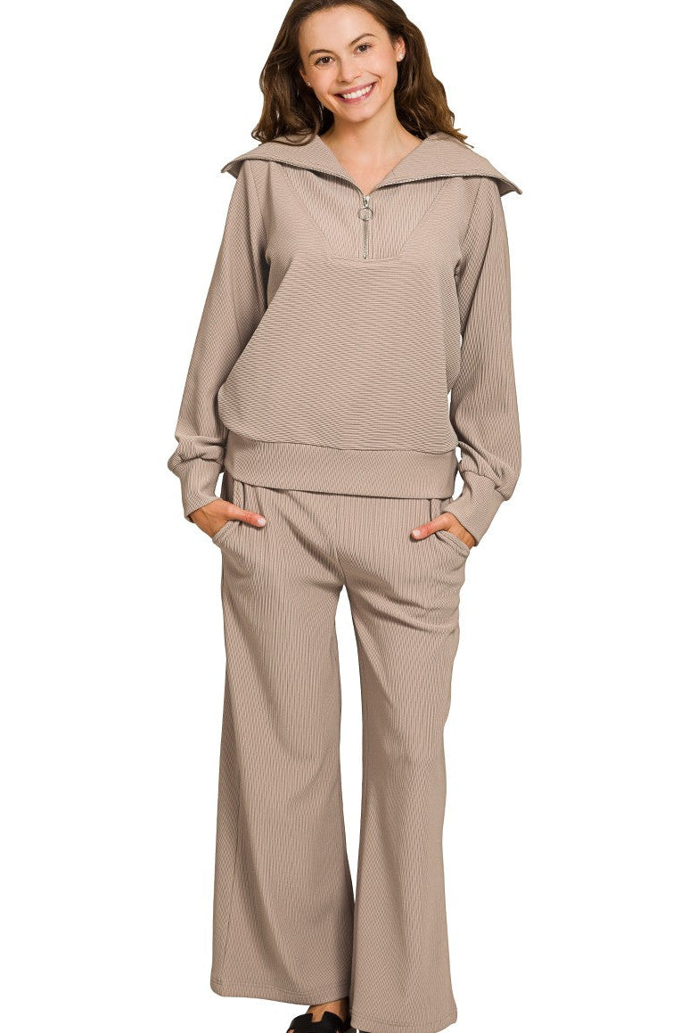 half zip lounge top in light mocha