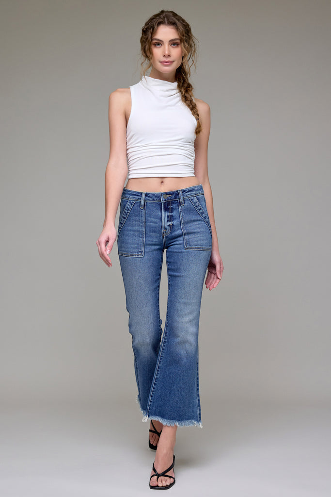 happi cropped flare rough hem