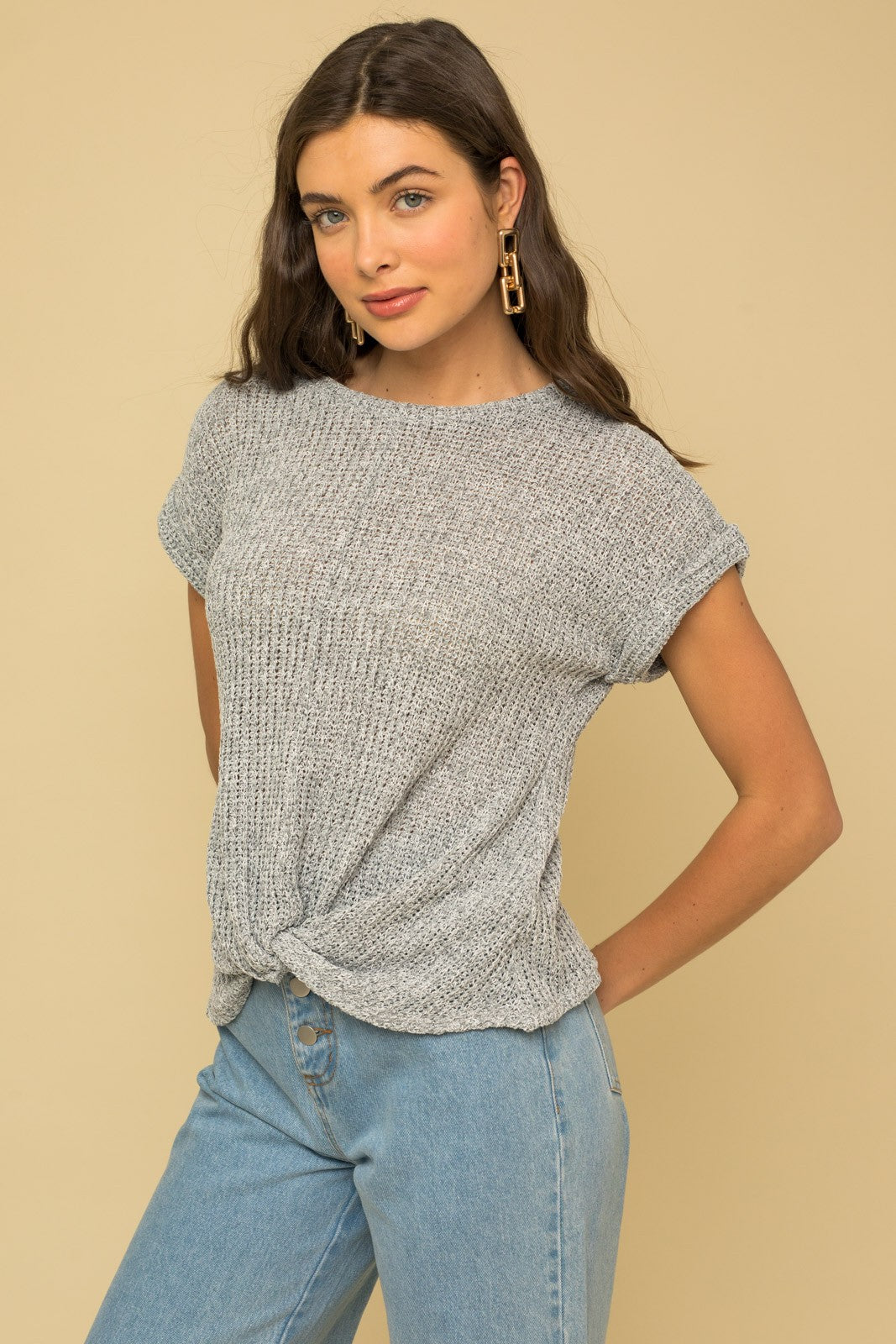 knit grey twist top