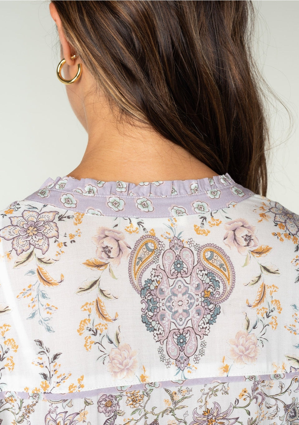lavender floral dress detail