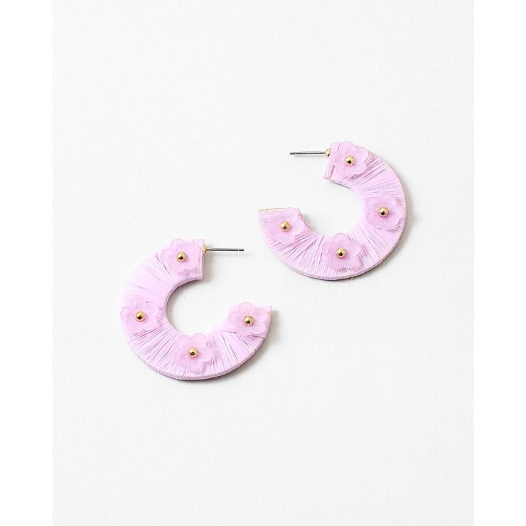 lavender floral hoop earrings
