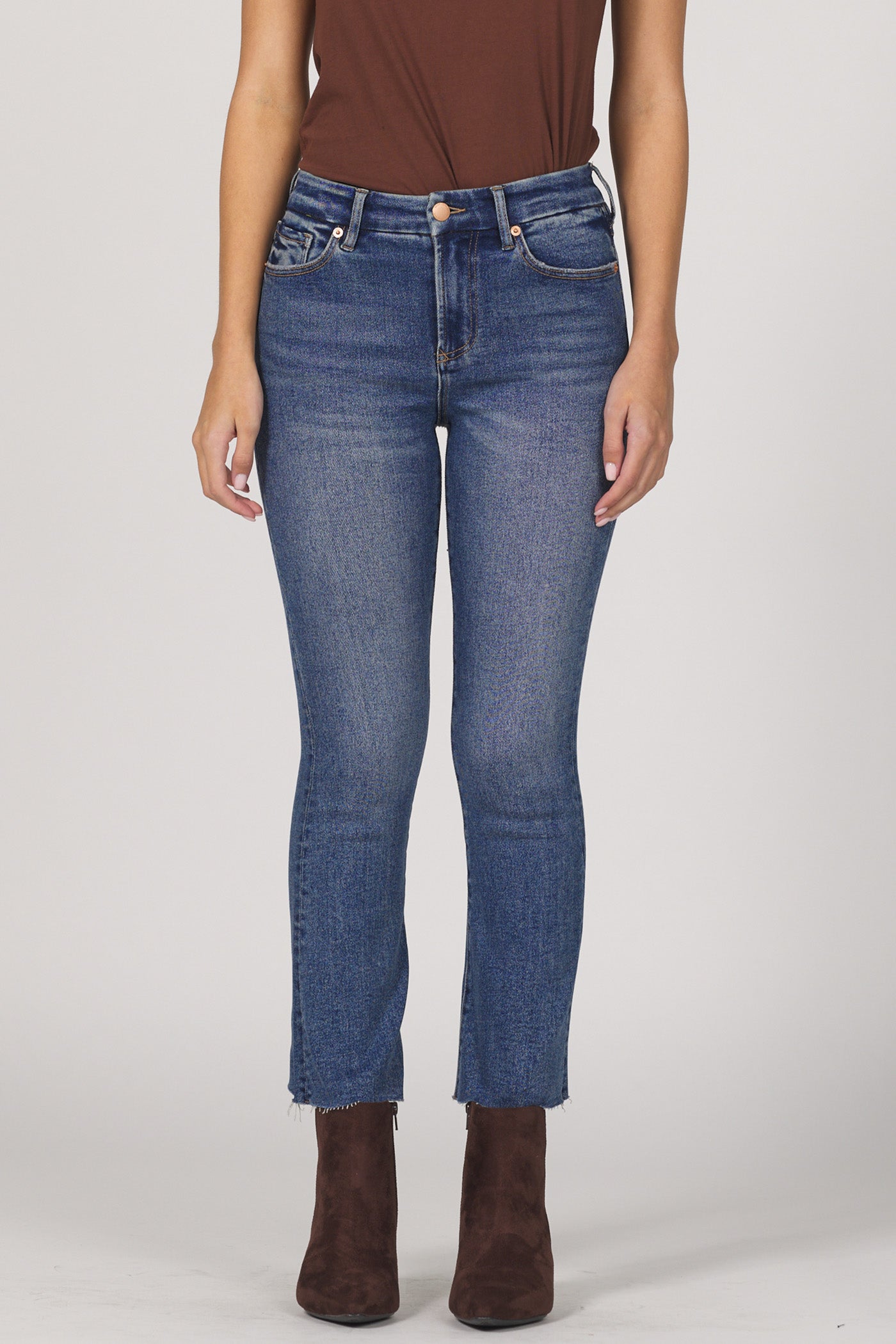 mid rise denim raw hem cropped