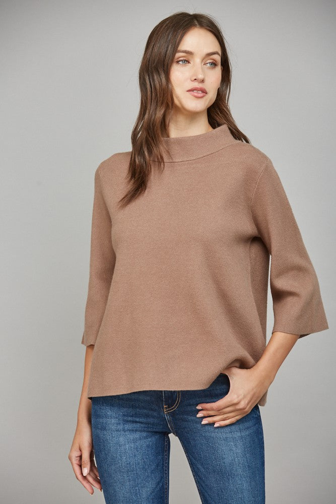 mock neck sweater in soft mocha