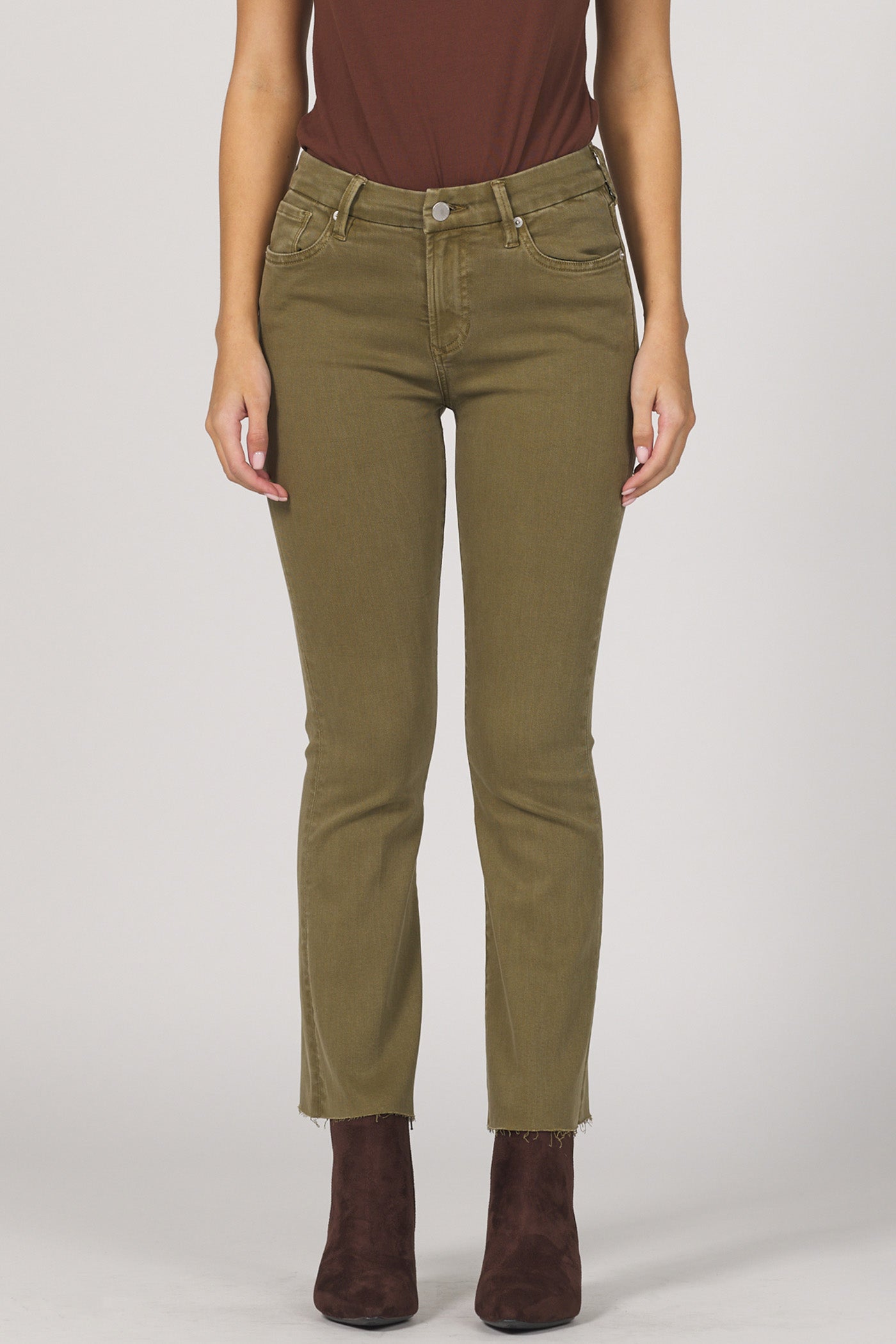olive green mid rise cropped flare Jeanne