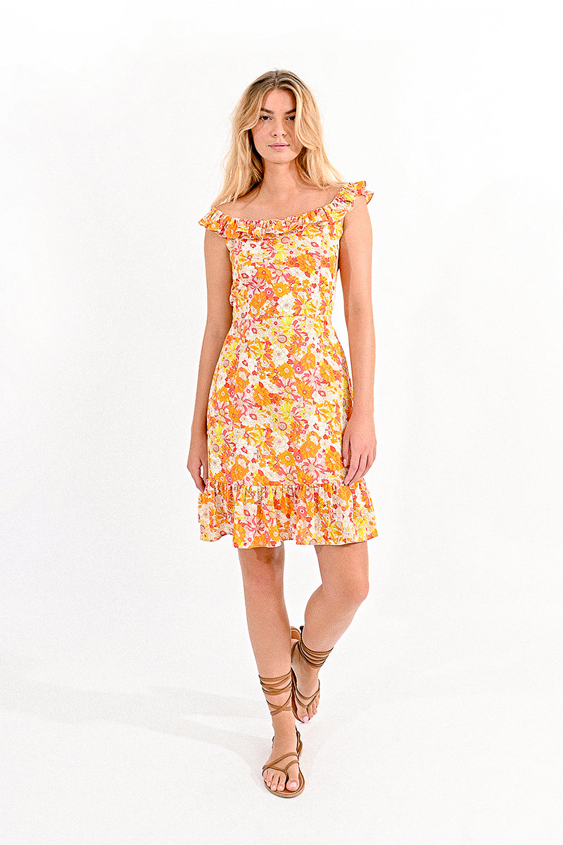 Orange Floral Mini Dress