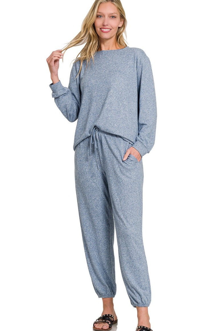 oversized brushed yarn lounge top in light blue