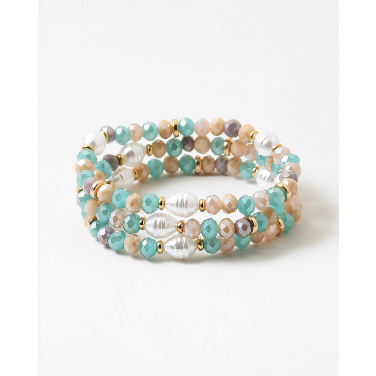 pastel beaded pearl stacked bracelet
