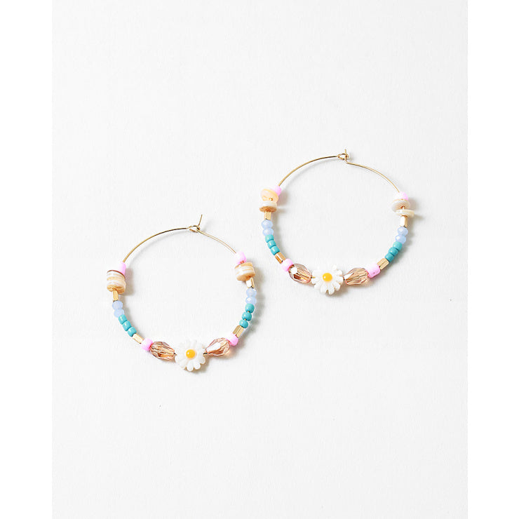 pastel flower bead hoop earrings