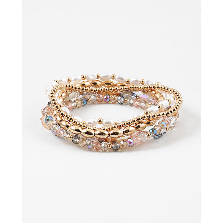 pearl pastel bead gold bracelet stack