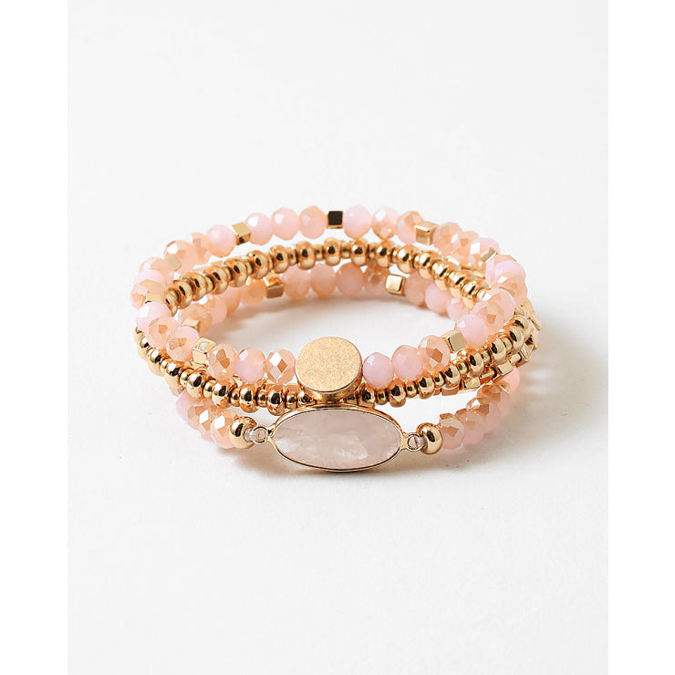 pink gold beaded stack bracelet