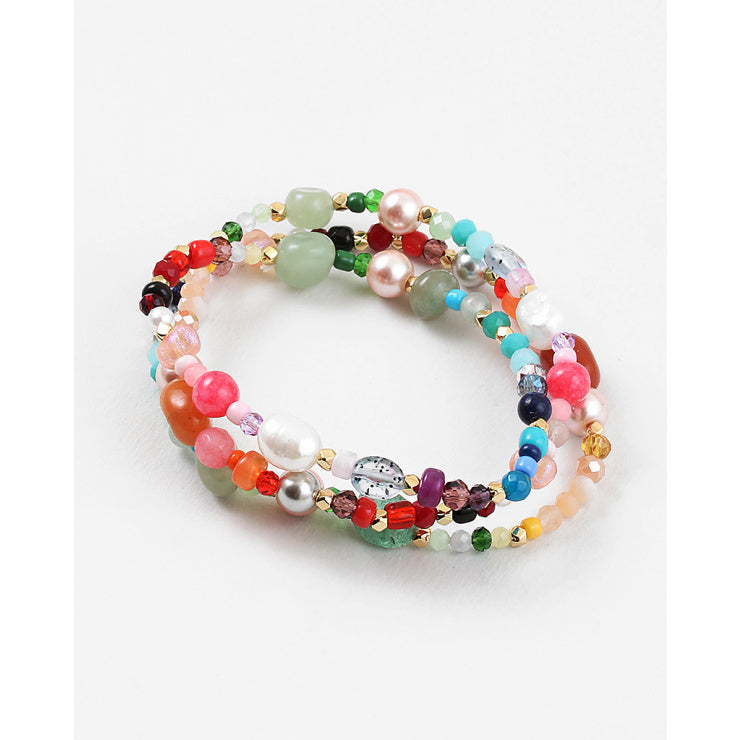 rainbow beaded stacked bracelet pearl